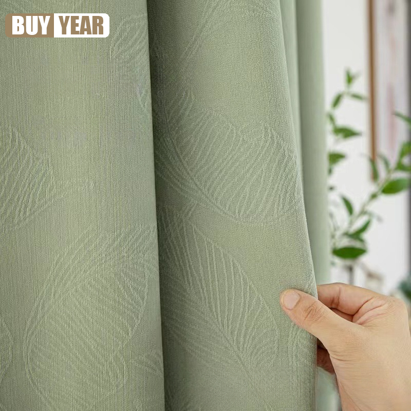 Home Office Buy - Green Chenille Three-dimensional Jacquard Curtain Solid