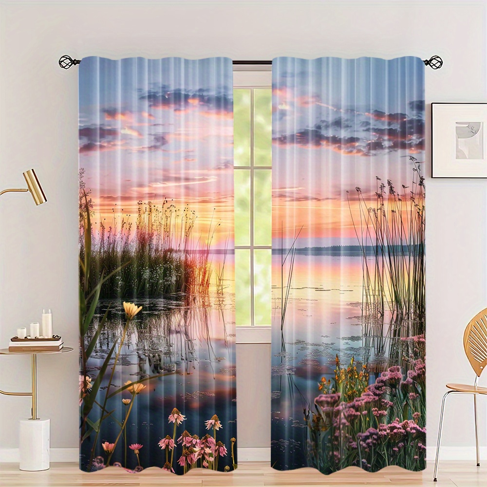 Home Office With View - Aesthetic Sunset Nature Curtains Pair for