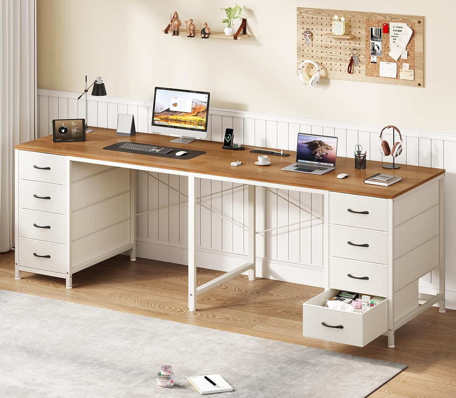 Home Office With Two Desks - 2 Person Desk with 8 Drawers,