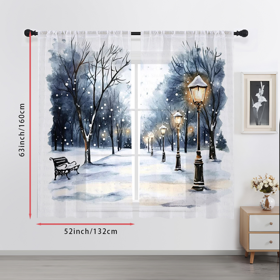2PCS Sheer Curtains Winter Sno - Home Office Lamp recension och pris
