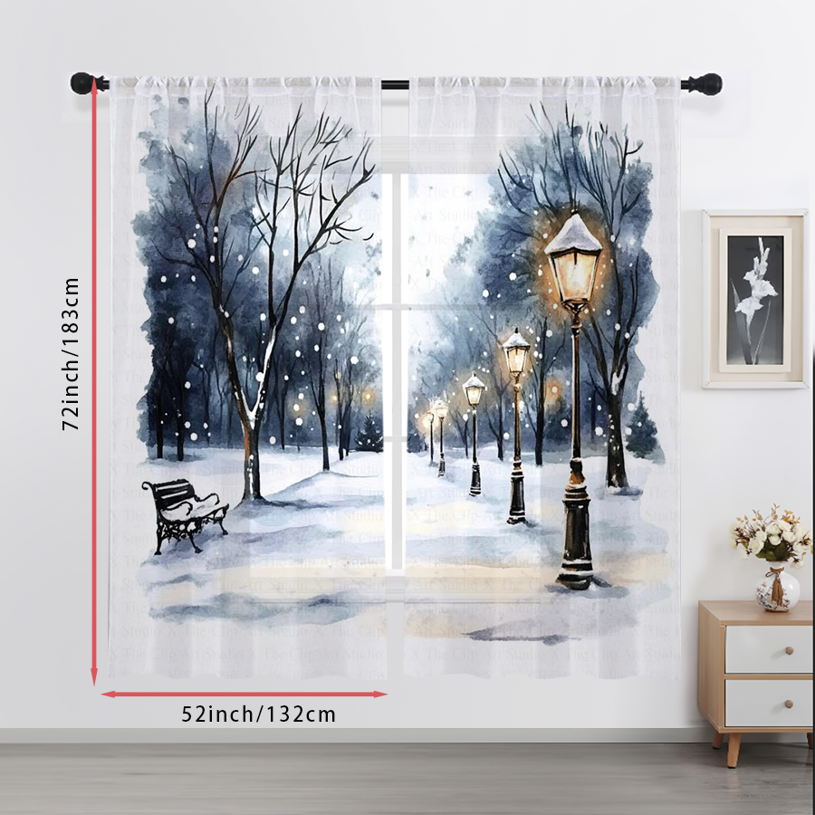 2PCS Sheer Curtains Winter Sno - Home Office Lamp recension och pris