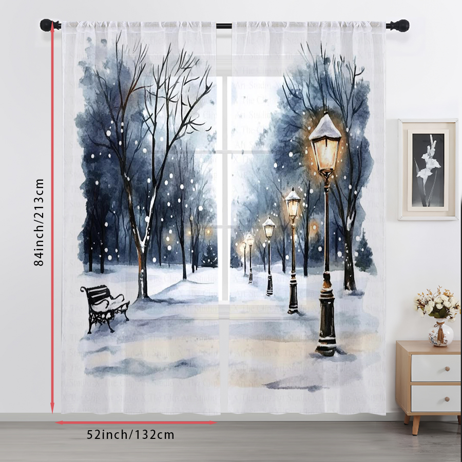 2PCS Sheer Curtains Winter Sno - Home Office Lamp recension och pris
