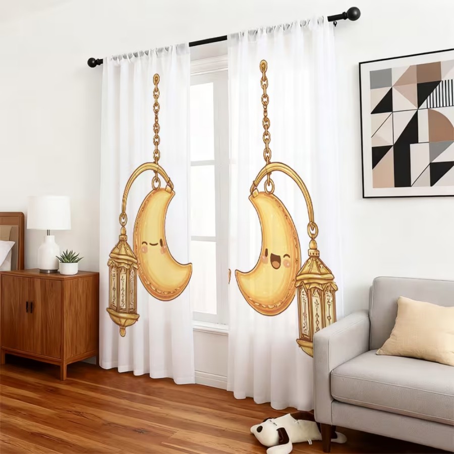 2PCS Digital Print Sheer Curta - Home Office Lamp recension och pris