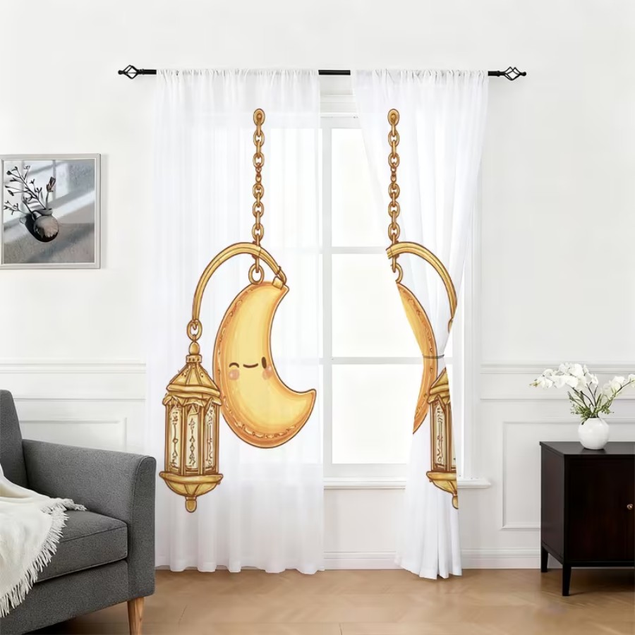 2PCS Digital Print Sheer Curta - Home Office Lamp recension och pris