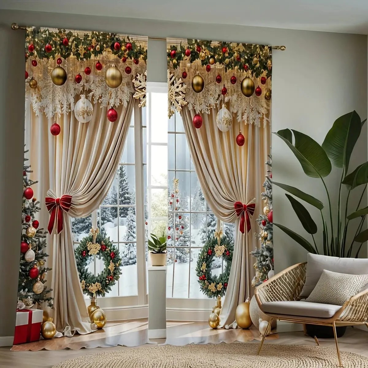 2PCS Christmas Curtains Xmas B - Home Office With View recension och pris