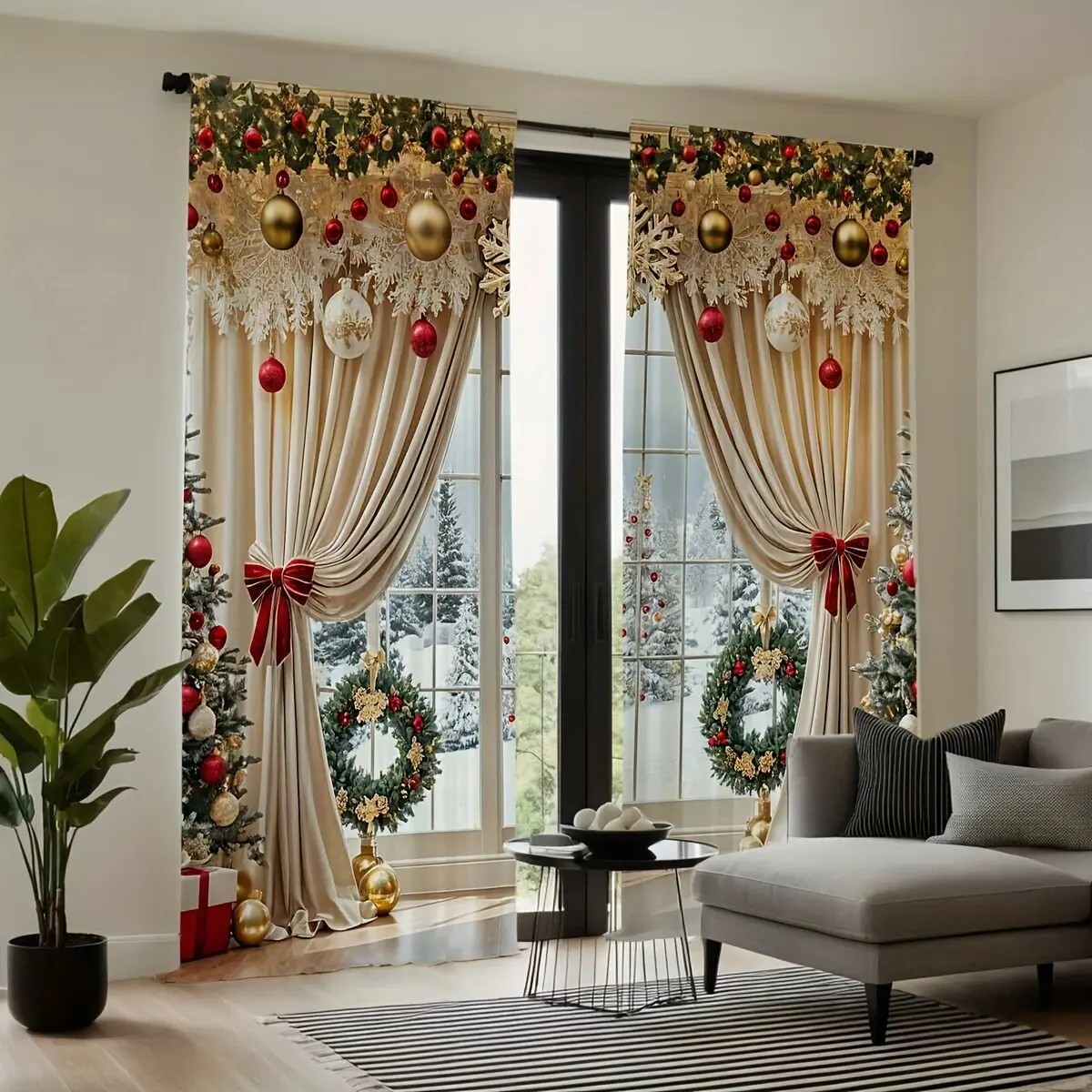 2PCS Christmas Curtains Xmas B - Home Office With View recension och pris