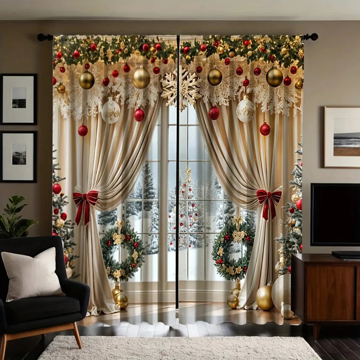 2PCS Christmas Curtains Xmas B - Home Office With View recension och pris