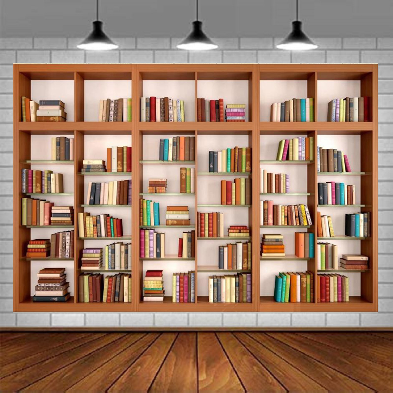 Modern Wooden Bookshelf Photog - Home Office Zoom Background recension och pris