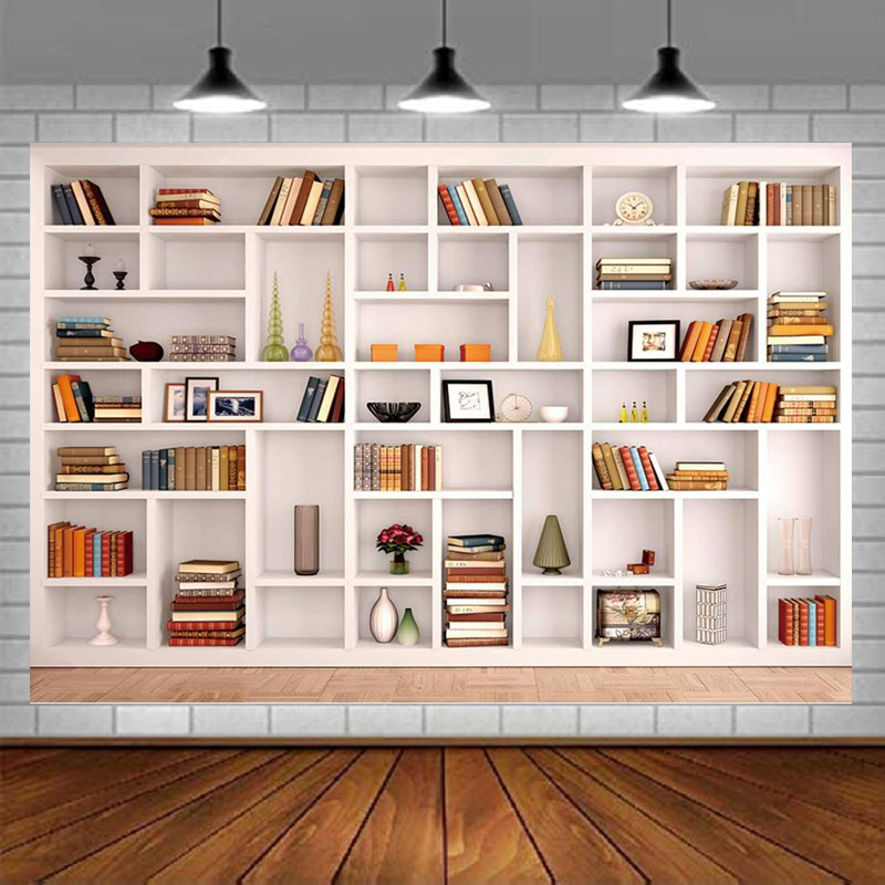 White Bookshelf Photography Ba - Home Office Zoom Background recension och pris