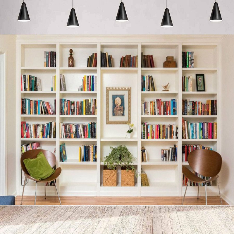 White Bookshelf Photography Ba - Home Office Zoom Background recension och pris