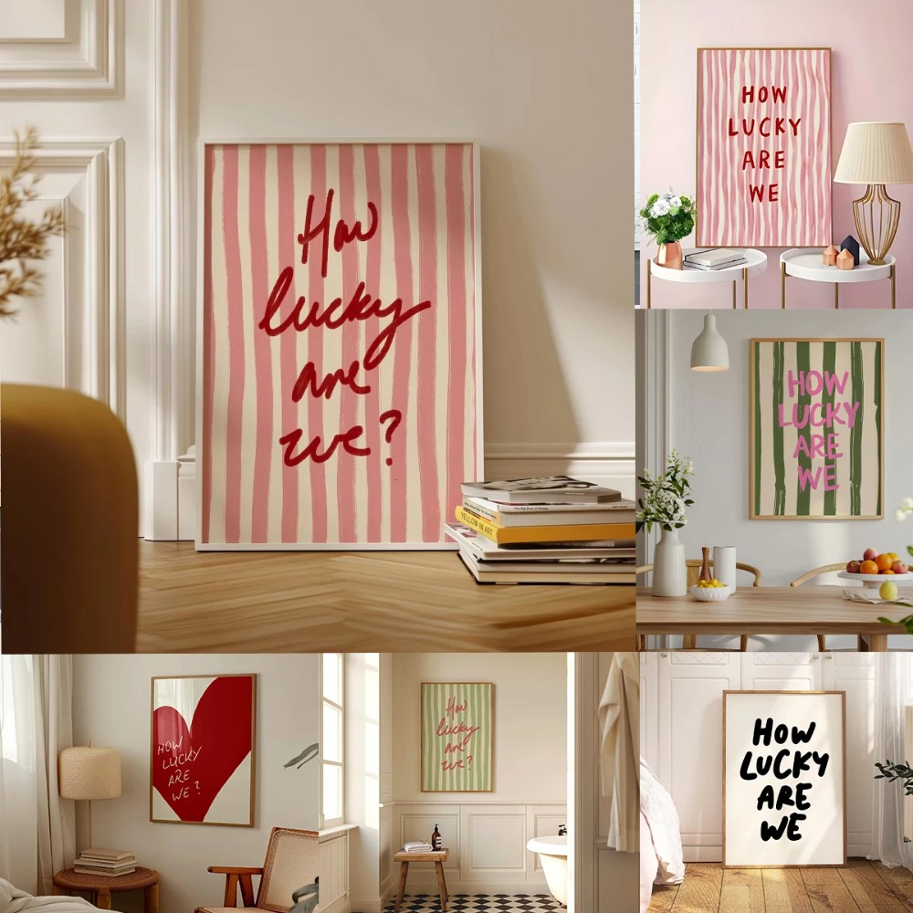 How Lucky Are We Pink Red Stri - Home Office Inspiration recension och pris