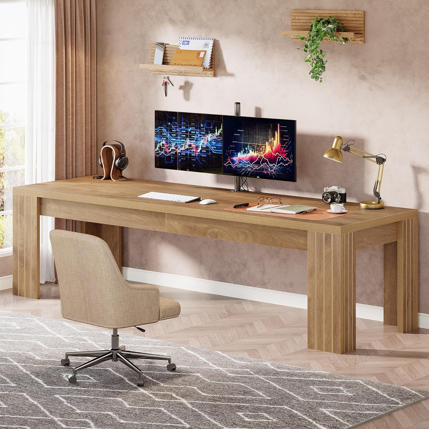78.7-Inch Extra Long Computer  - Home Office With Two Desks recension och pris