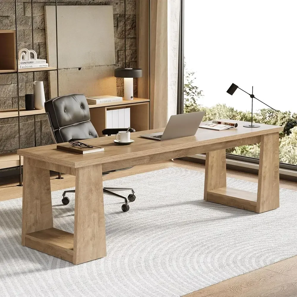 Rustic Brown Two-Person Home O - Home Office With Two Desks recension och pris