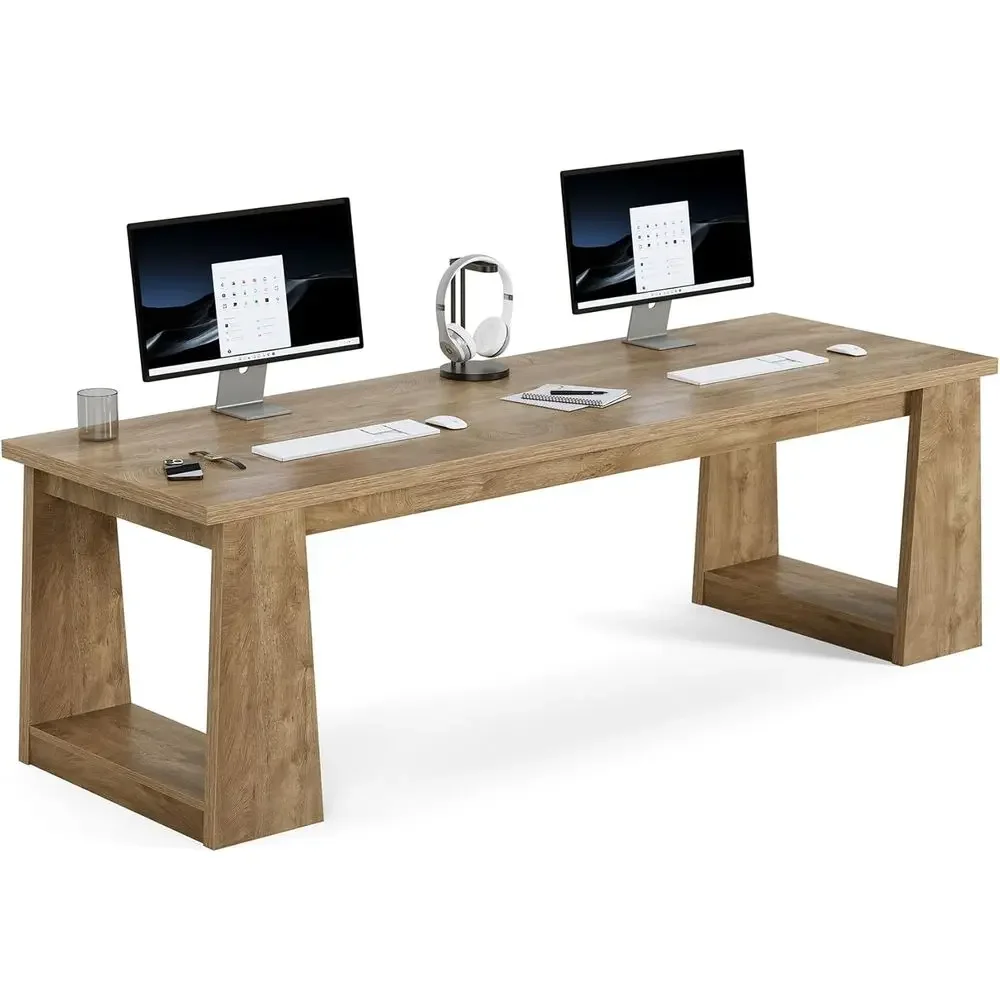 Rustic Brown Two-Person Home O - Home Office With Two Desks recension och pris