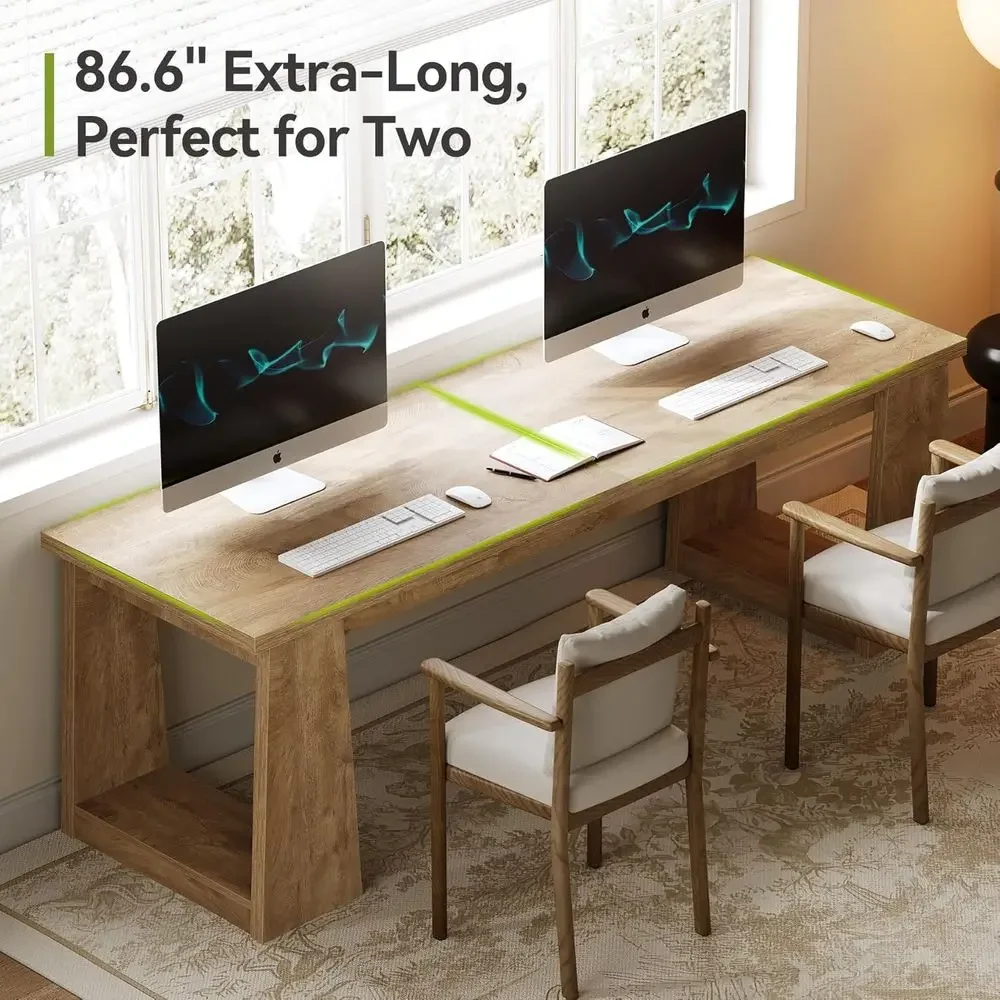 Rustic Brown Two-Person Home O - Home Office With Two Desks recension och pris